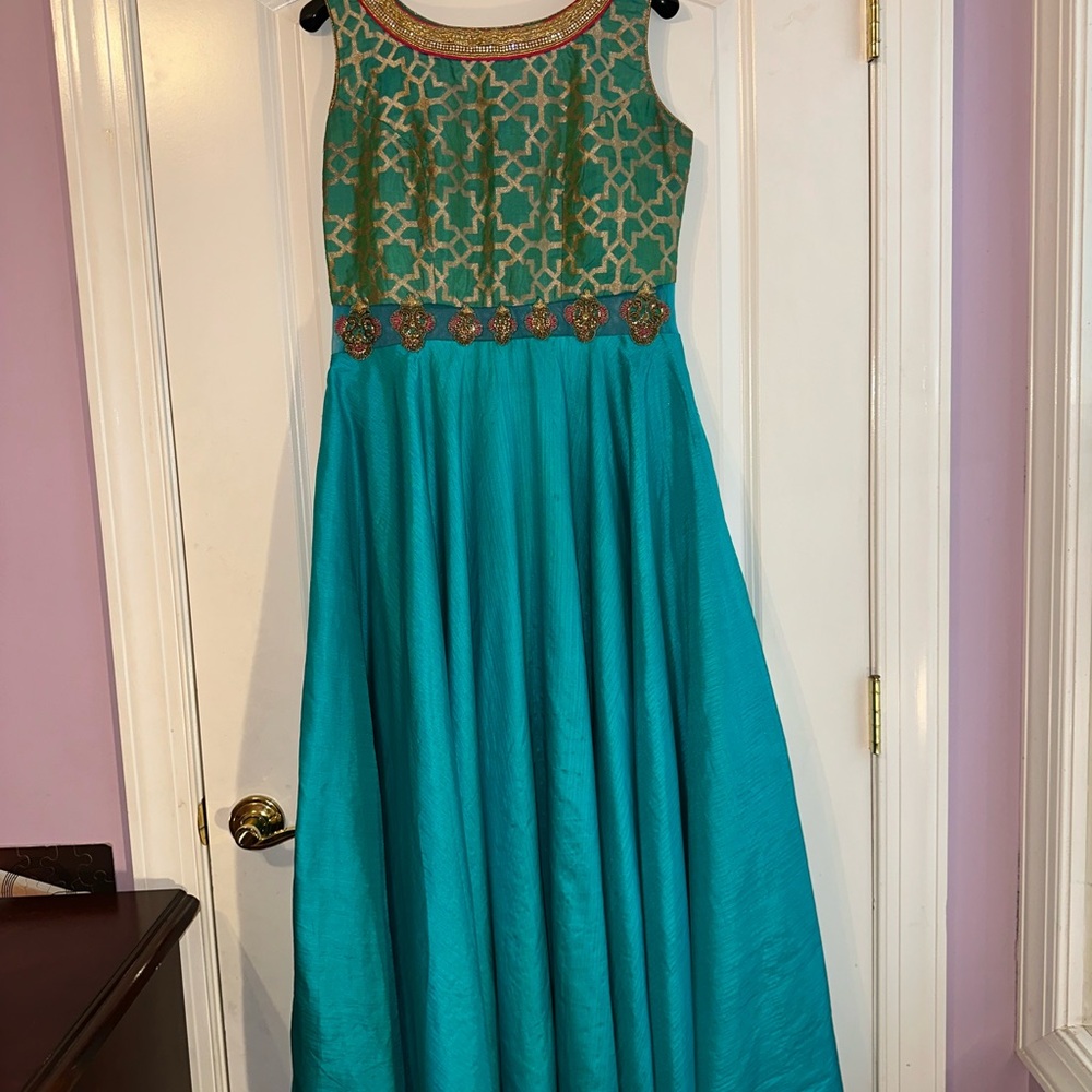 India Boutique Teal and Gold Indian Gown